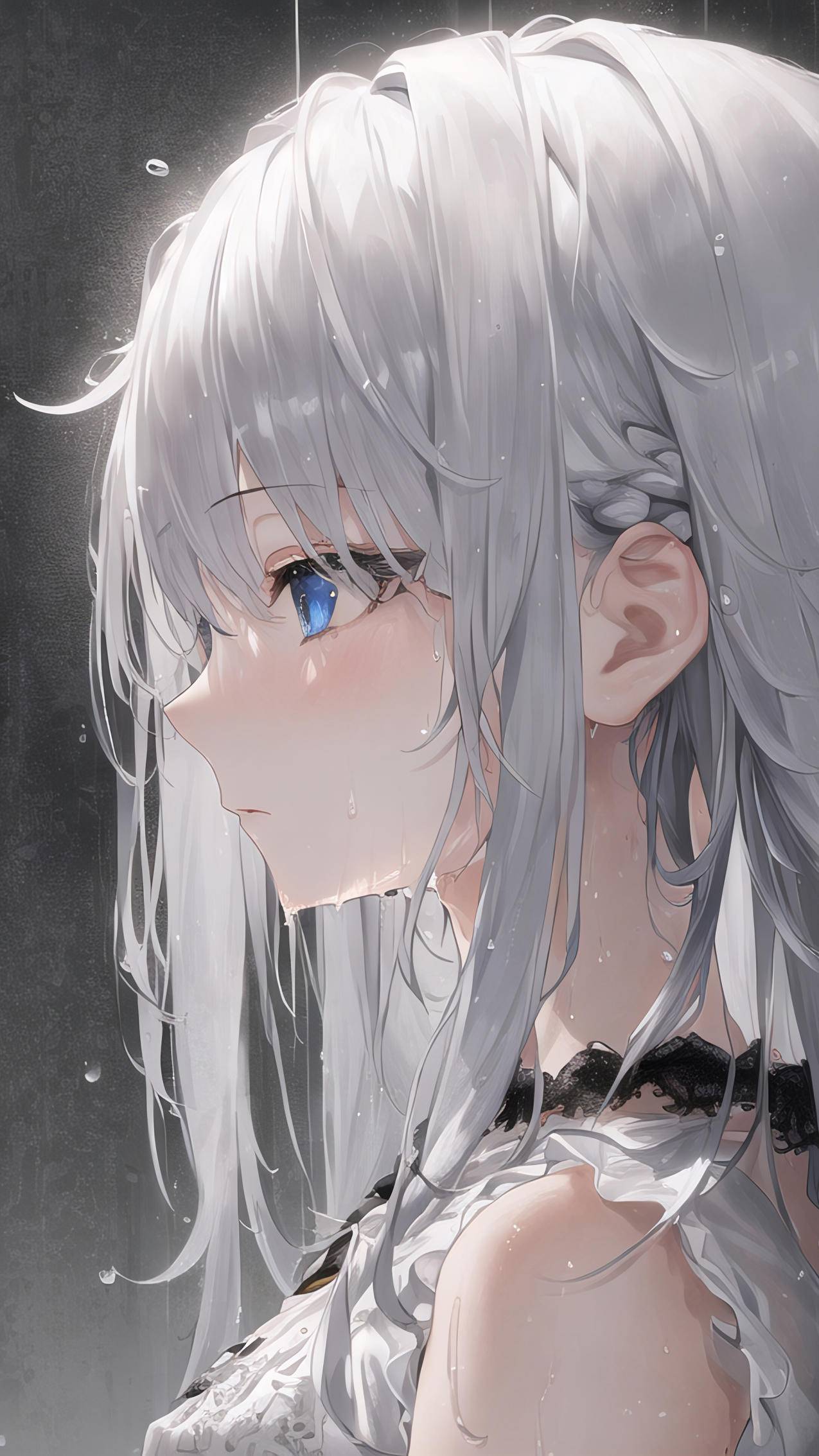 ai绘画 白头发 白色裙子动漫美女4k手机壁纸
