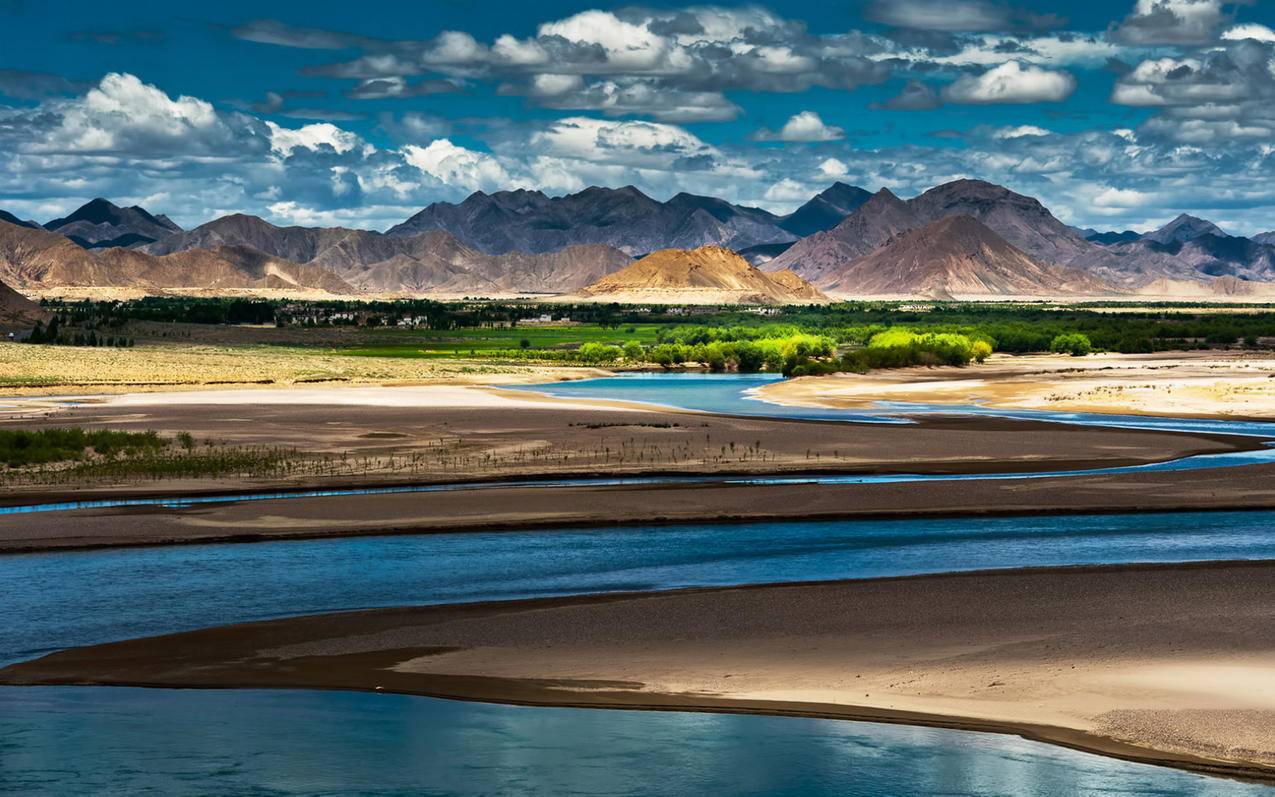 风景自然风光唯美意境在季节的转角处山河水蓝天白云意境西藏高清壁纸