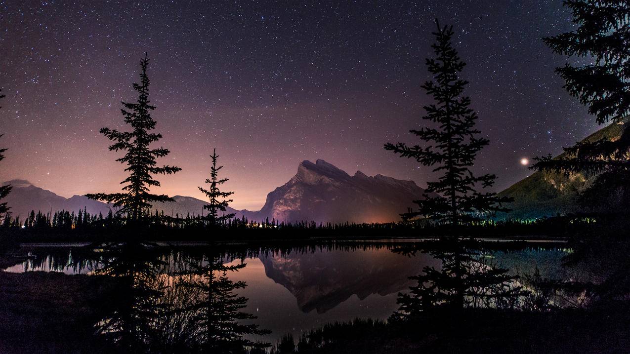 加拿大 班夫 国家公园 朱砂湖的星空 风景 4k高清壁纸
