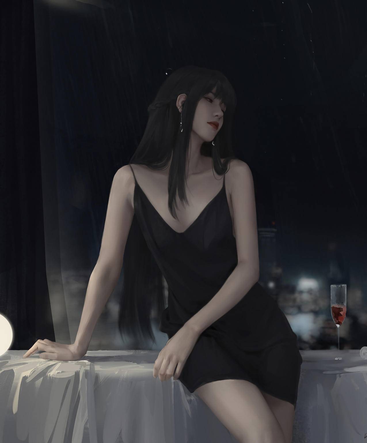 长发少女黑色吊带裙 好看 4K高清动漫壁纸