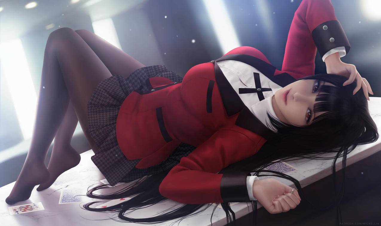 狂赌之渊 Yumeko蛇喰梦子 红色衣服 黑色短裙 黑色丝袜 4k动漫美女壁纸