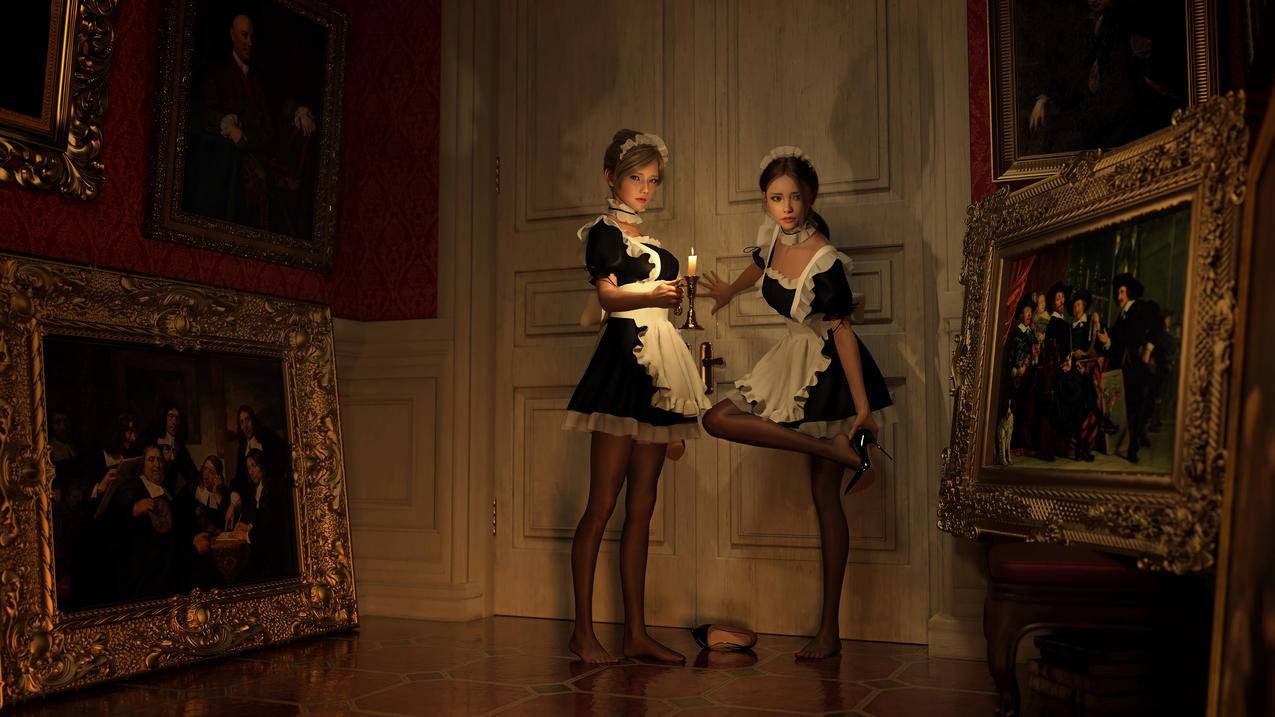 两个女仆进门后的一幕 美腿 黑色丝袜 4k手机壁纸 4k动漫壁纸