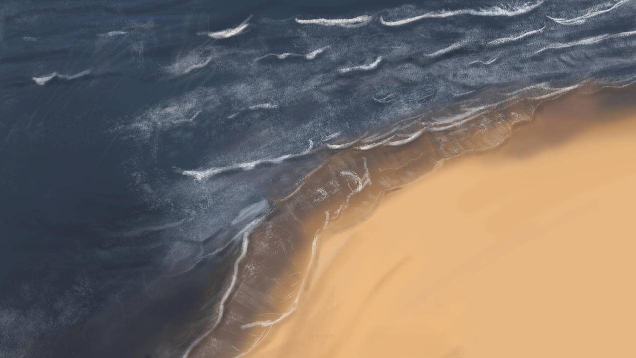 海边 手绘风景 厚涂画风 5k高清壁纸
