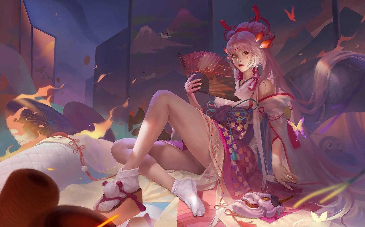 不知火 扇子 和服 面具 4K高清动漫壁纸 4K手机壁纸