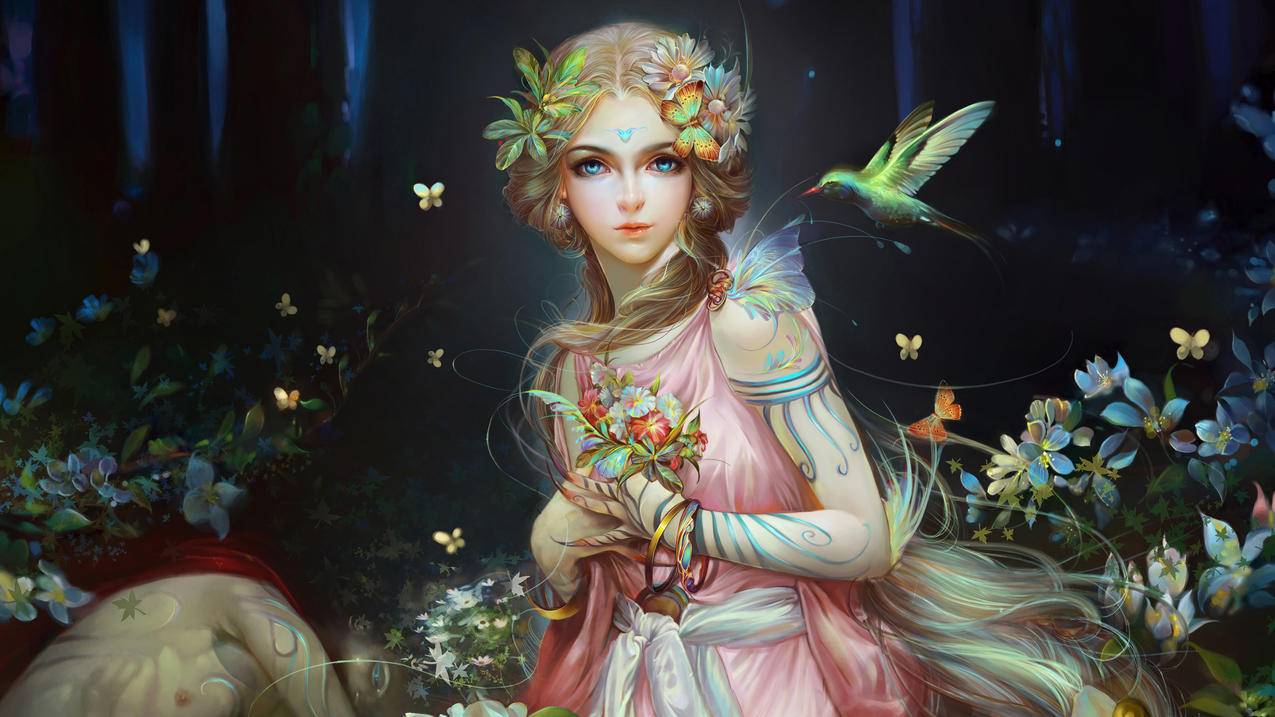 森林 女孩 漂亮 Fairy 艺术创意 唯美 4K高清动漫壁纸