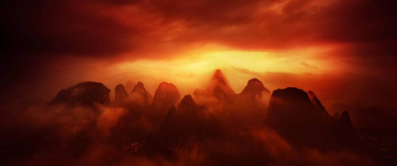 广西桂林山水摄影风景带鱼屏壁纸