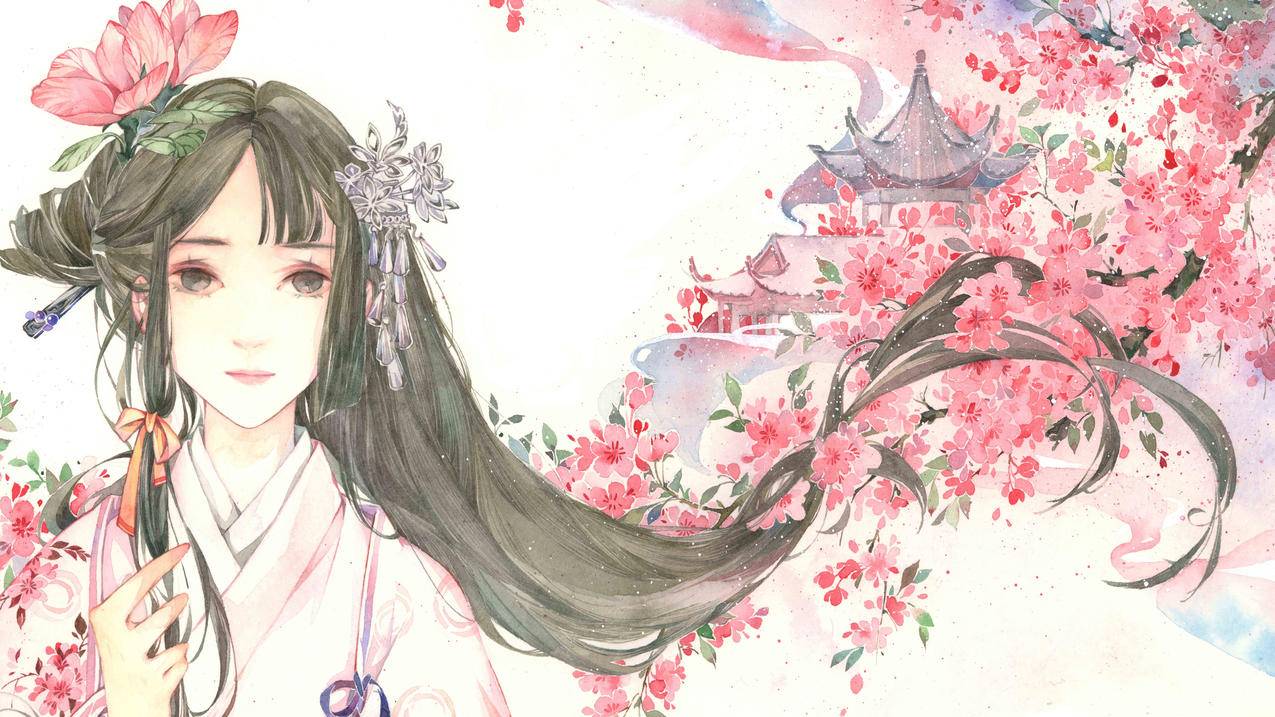 海棠唯美古风女子 4k动漫壁纸