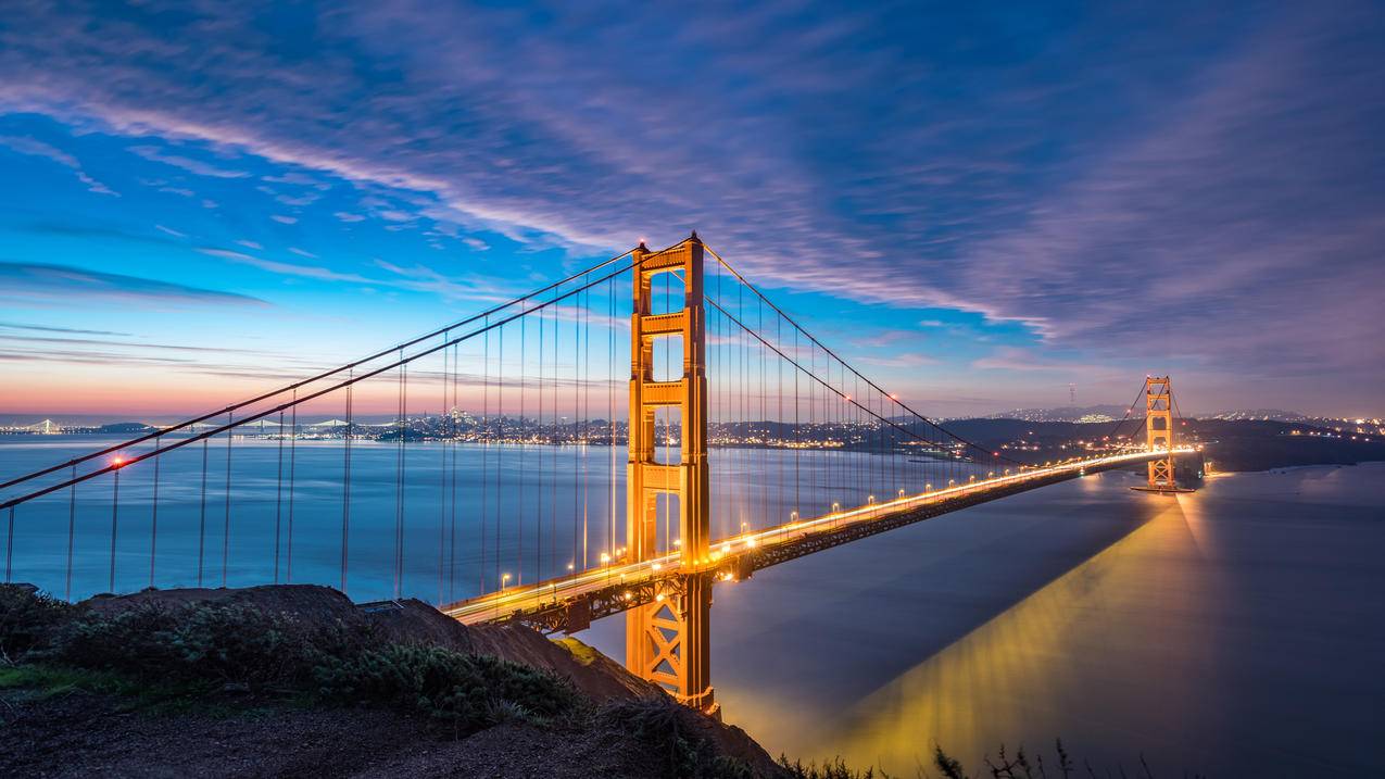 风景桥梁大桥旧金山金门大桥夜景4k壁纸