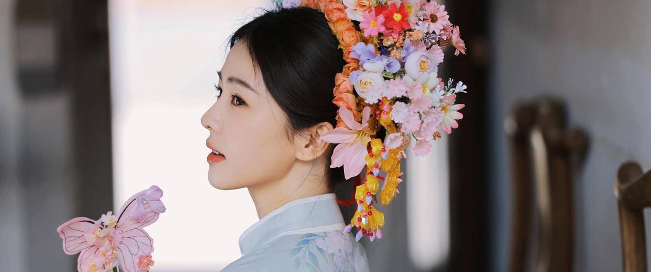 白鹿 侧脸 古风美女 3440x1440带鱼屏壁纸