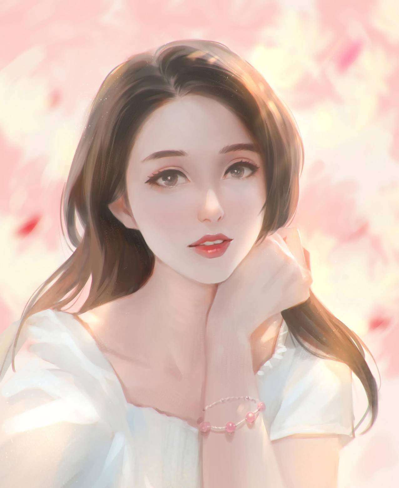 女孩 甜美笑容 花瓣 人物插画 4K高清动漫壁纸