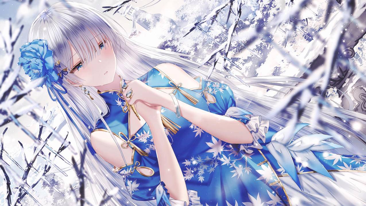 《Fate》阿纳斯塔西娅·尼古拉耶芙娜·罗曼诺娃 蓝裙 冬季 雪景 4K高清动漫壁纸