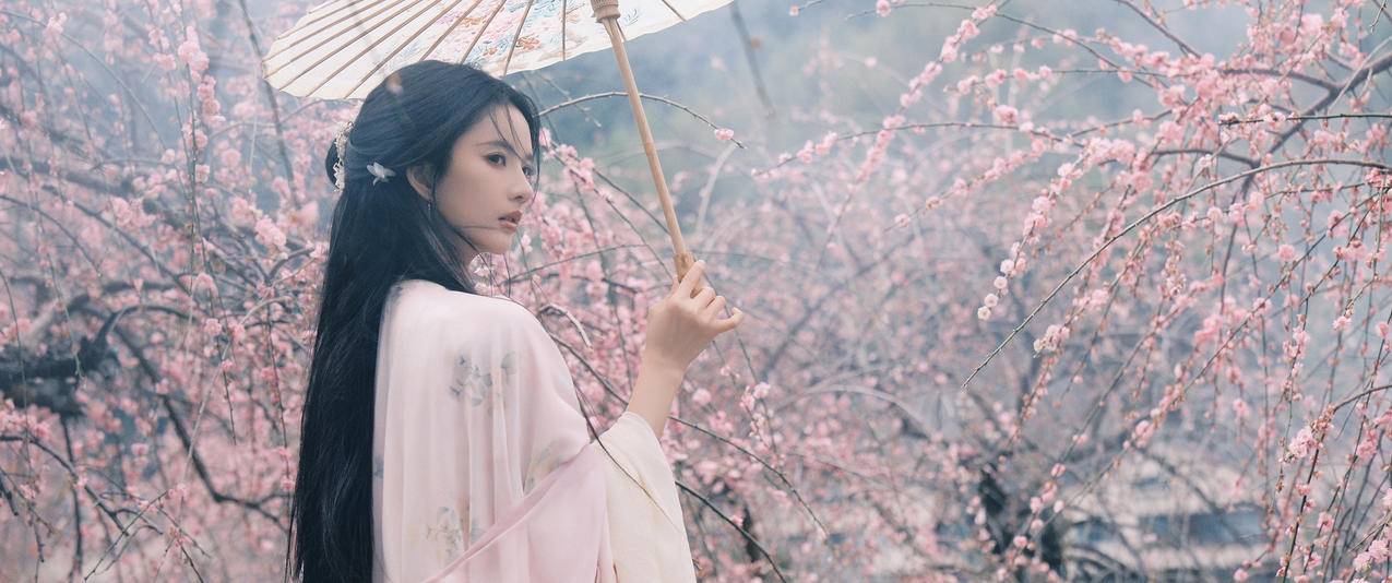 古风美女 刘些宁 侧脸 3440x1440带鱼屏壁纸