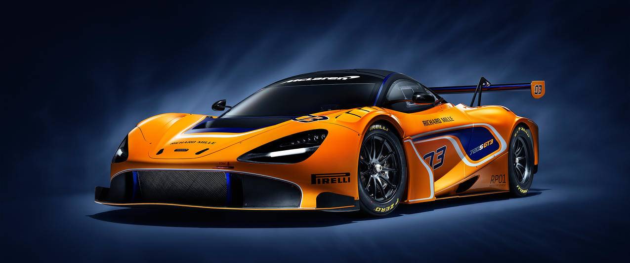 迈凯伦McLaren720SGT3橙色跑车带鱼屏壁纸
