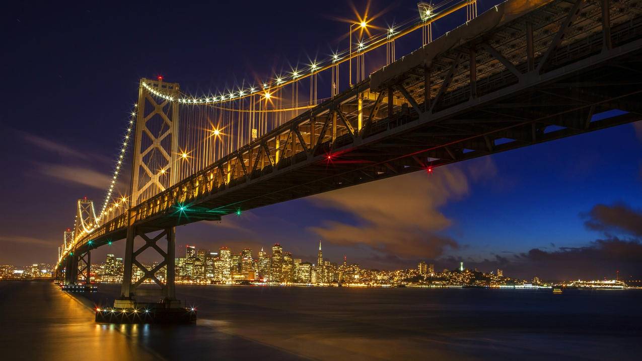 风景城市夜景旧金山奥克兰湾桥夜晚高清壁纸