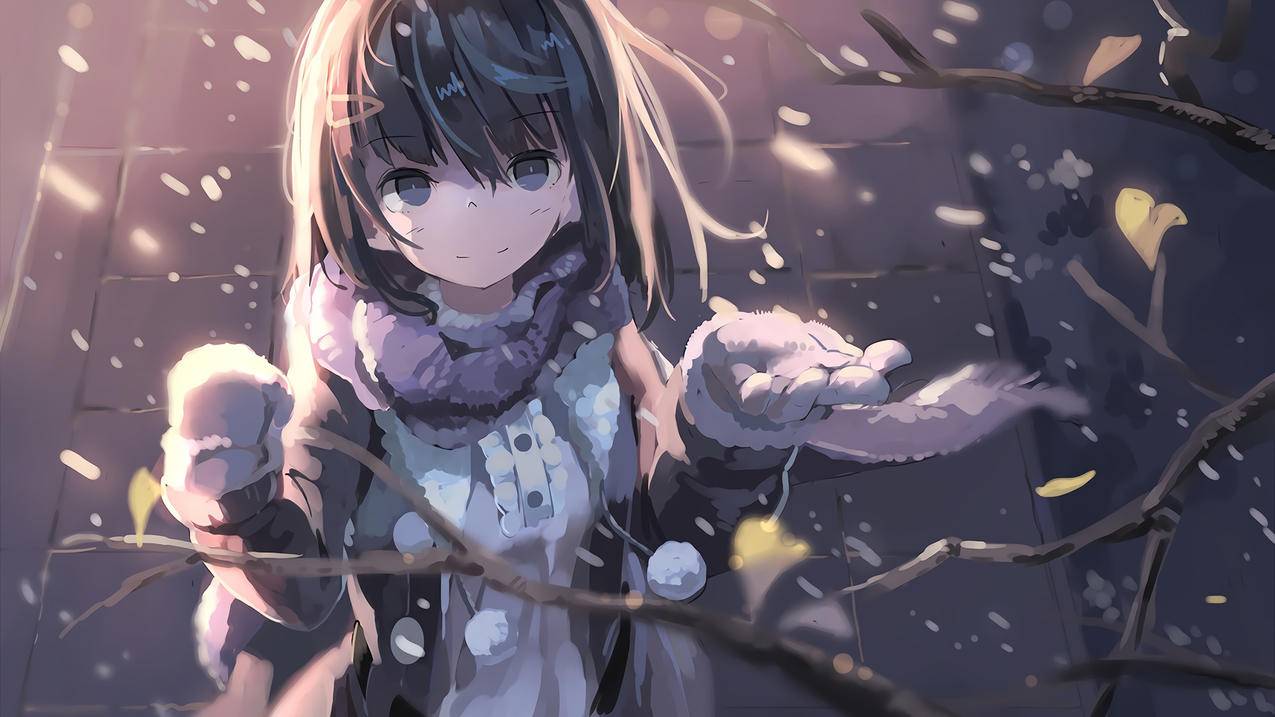 少女可爱落雪高清壁纸