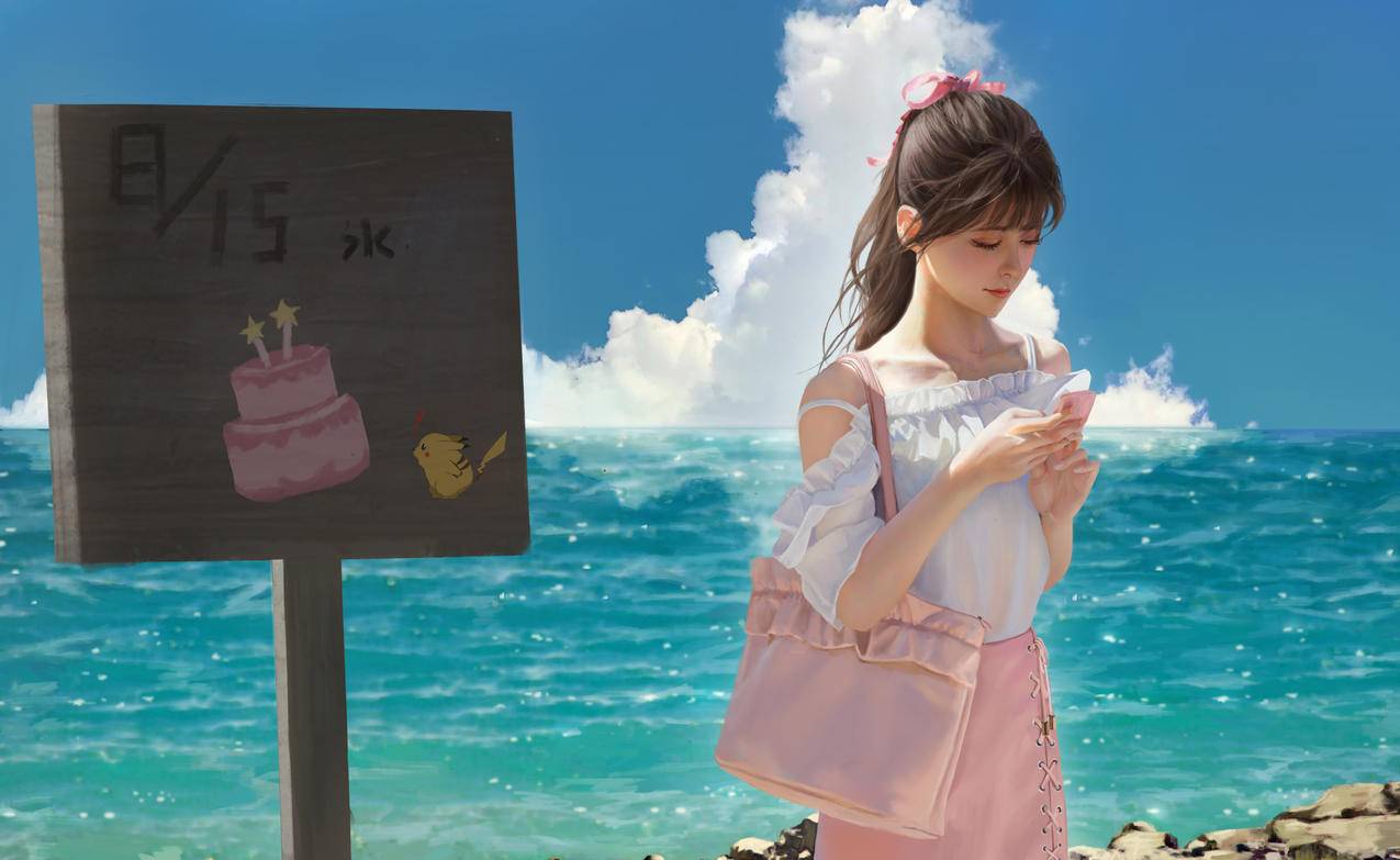 海边 女孩 立牌 4K高清动漫壁纸 4K手机壁纸