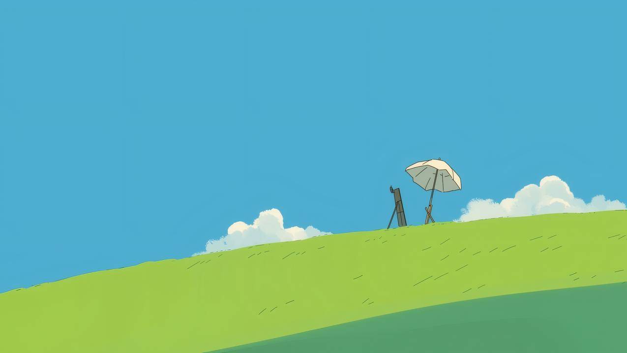 简约风景 蓝天 白云 绿草地 画板 4K壁纸 3840x2160