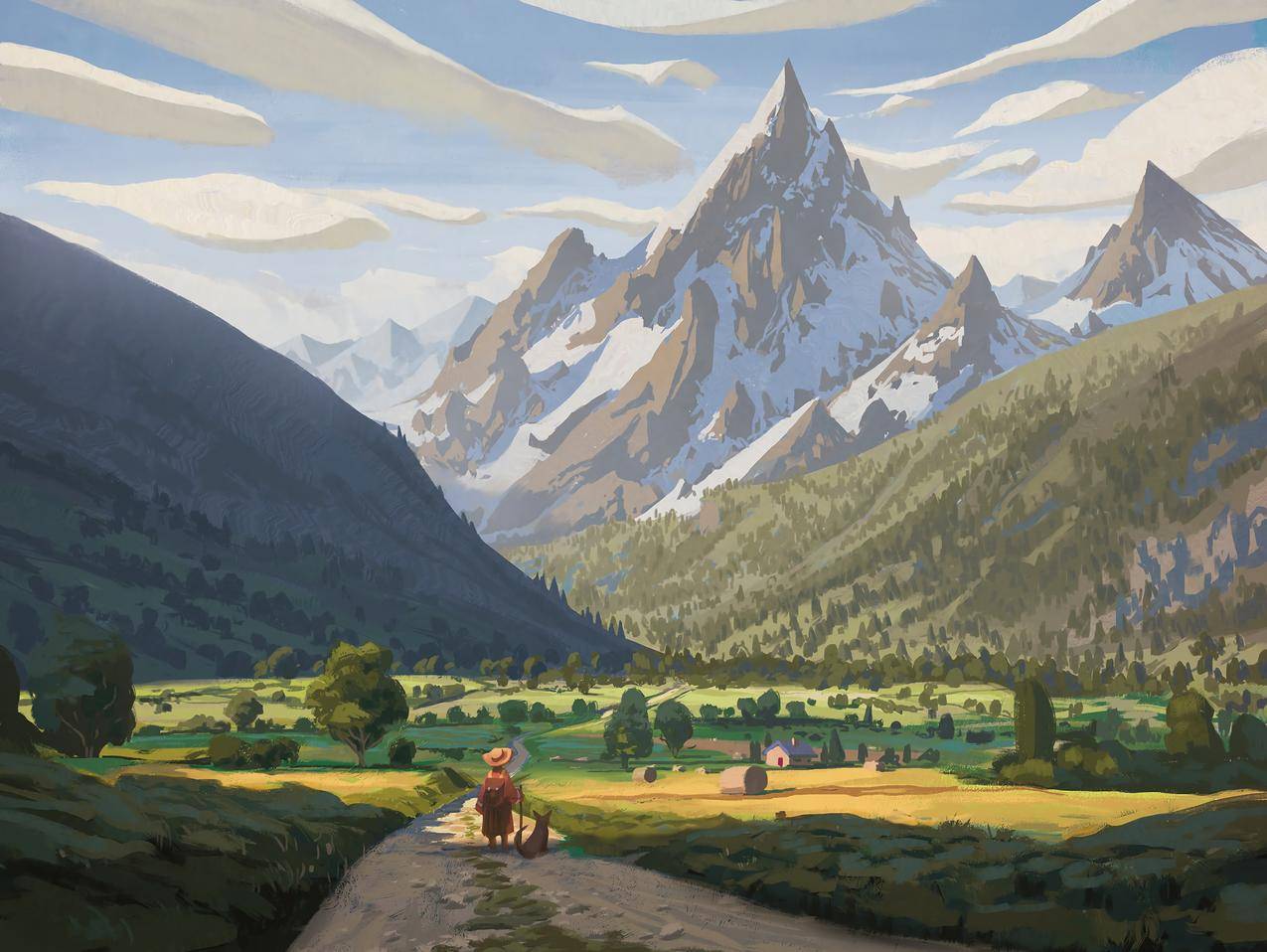 山谷之上的山好看绘画风景4k壁纸 4k手机壁纸