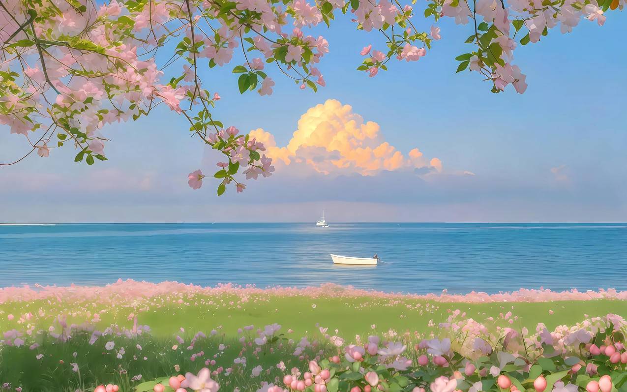 海边 鲜花 唯美风景 车机4k壁纸全面屏