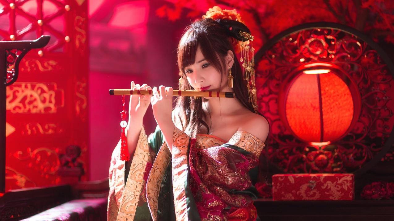 文艺古风吹箫高清壁纸