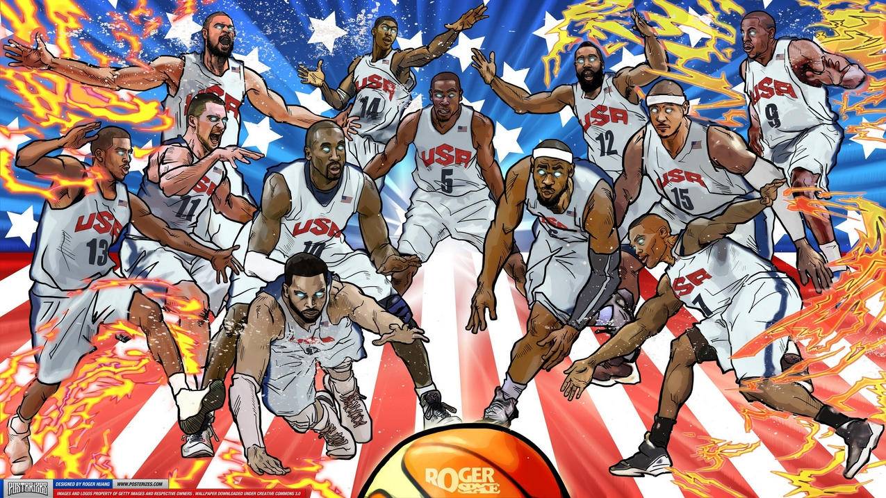 体育篮球梦之队美国队卡通版手绘高清壁纸