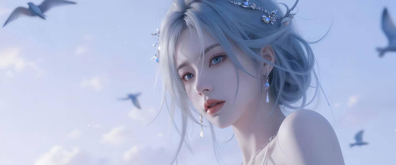 唯美 美丽公主 海鸥 3440x1440带鱼屏动漫壁纸