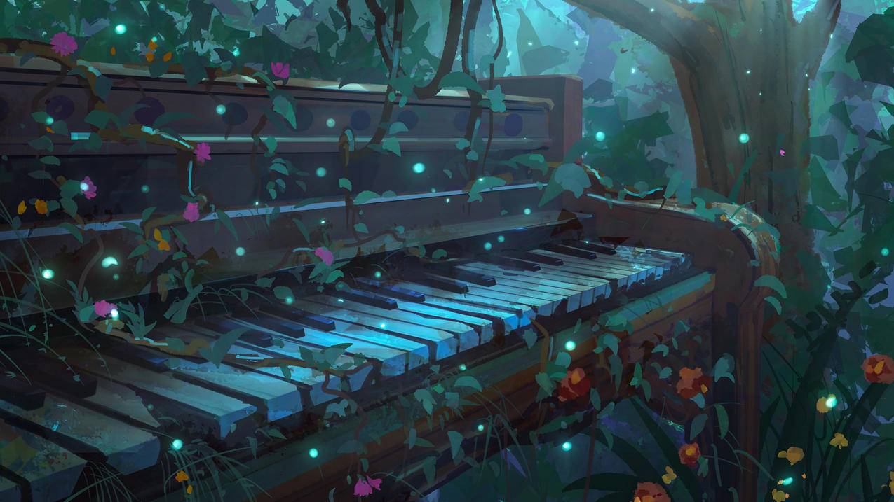 森林里的钢琴4k动漫壁纸