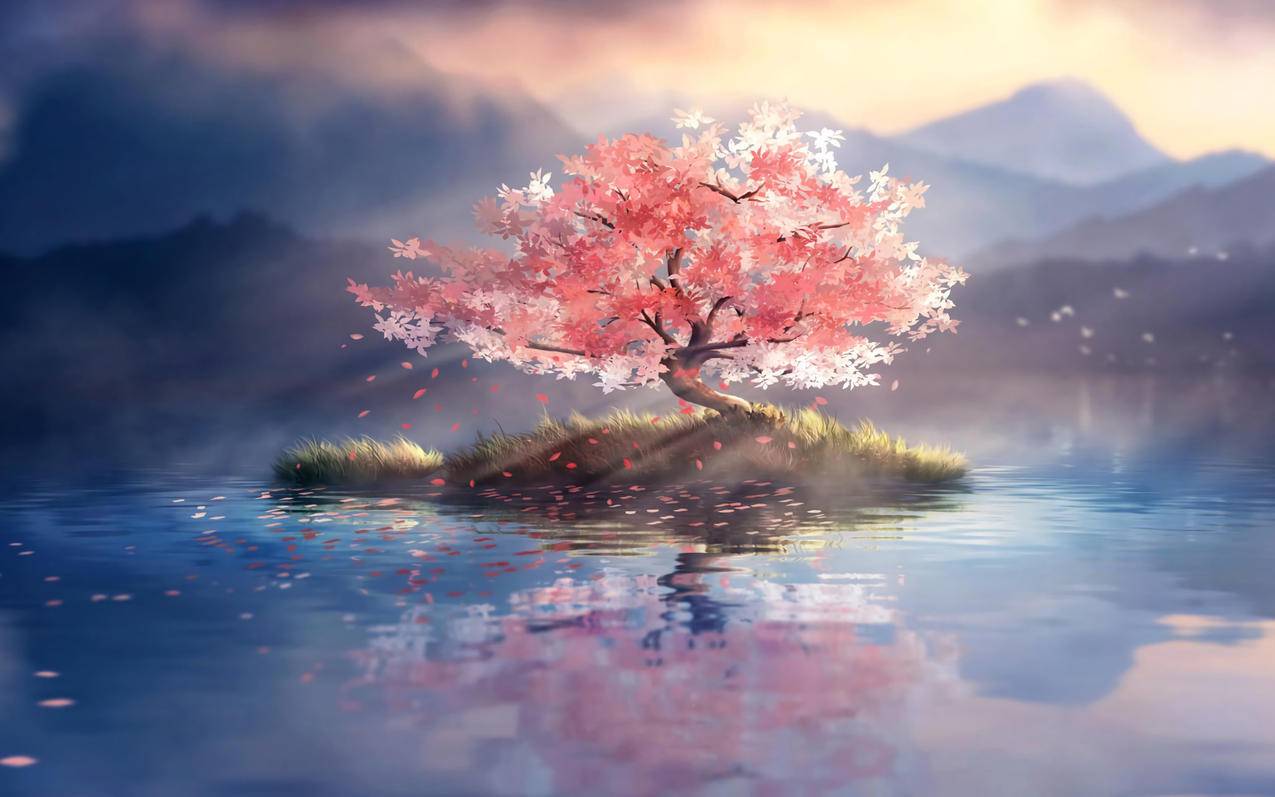 湖 小岛 孤独的树 车机风景壁纸横屏3200x2000