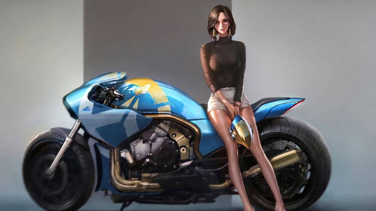美丽 机车女孩 摩托车 美女 4K动漫壁纸