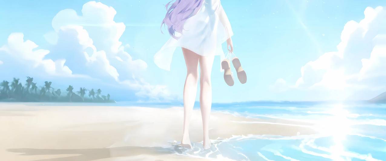 海边唯美女孩亚津子3440x1440带鱼屏壁纸