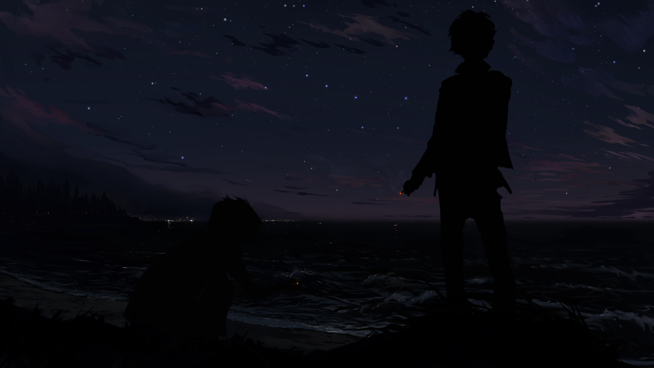 夜晚星空 海滩大海 烟 4K风景高清图片