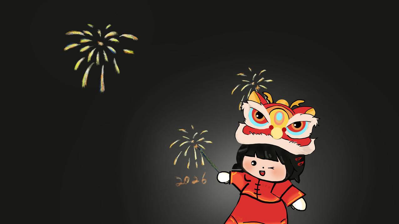 烟花 新年 2026 忘忧草绘画 4k壁纸 3840x2160