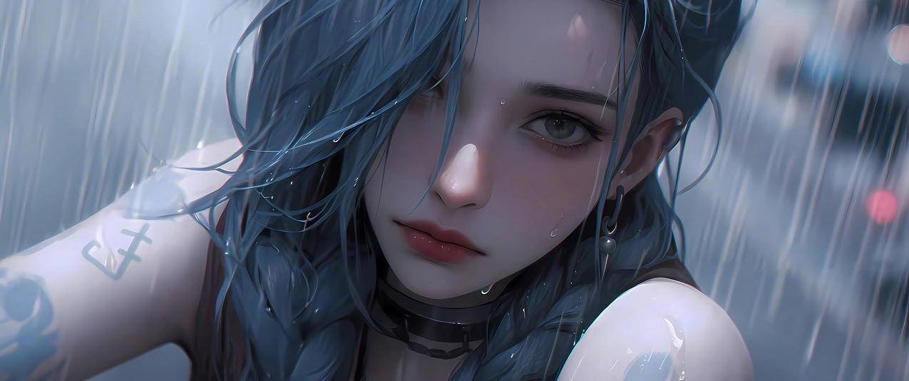 雨中的金克丝3440x1440带鱼屏壁纸