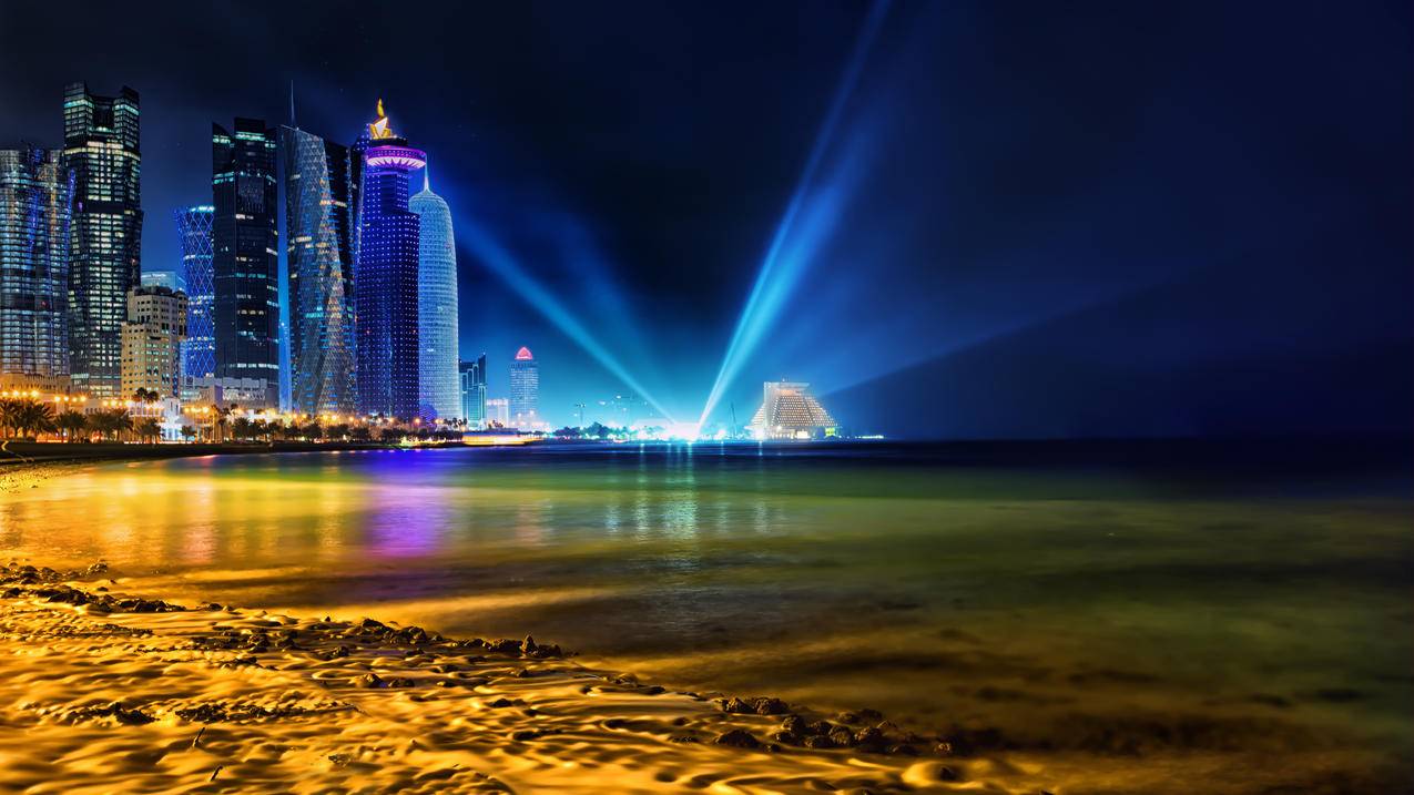 卡塔尔多哈的天际线风景4k壁纸