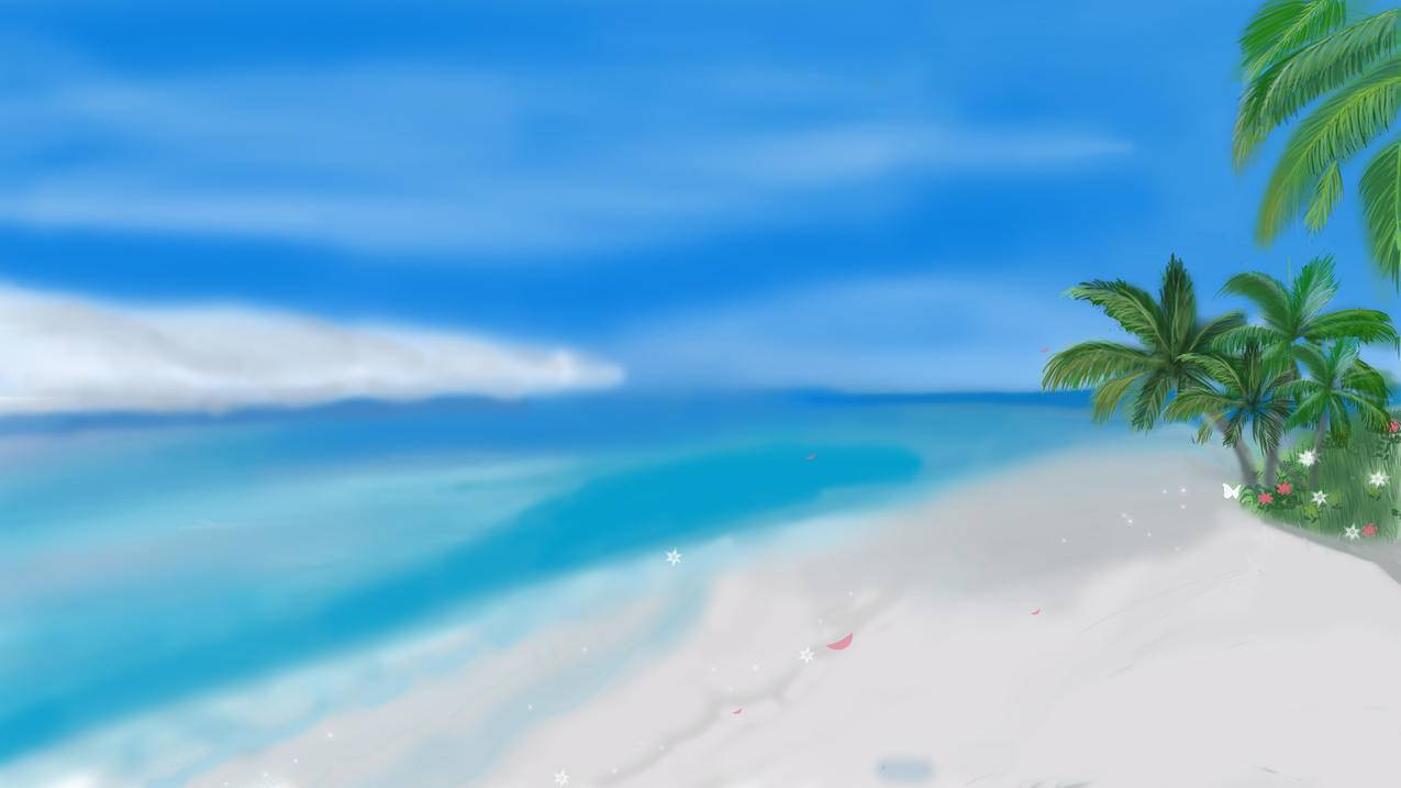 海边 沙滩 蓝天 唯美 手绘 5k 壁纸