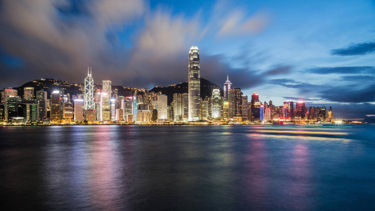 风景维多利亚港夜景香港4k高清壁纸