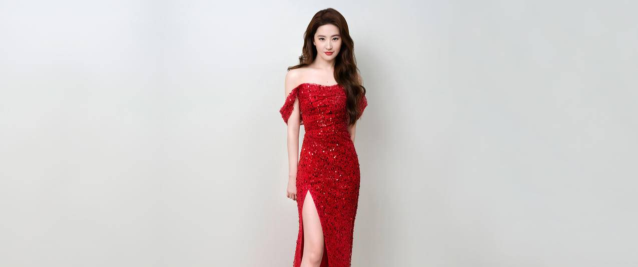 红色礼服美女刘亦菲3440x1440高清带鱼屏壁纸
