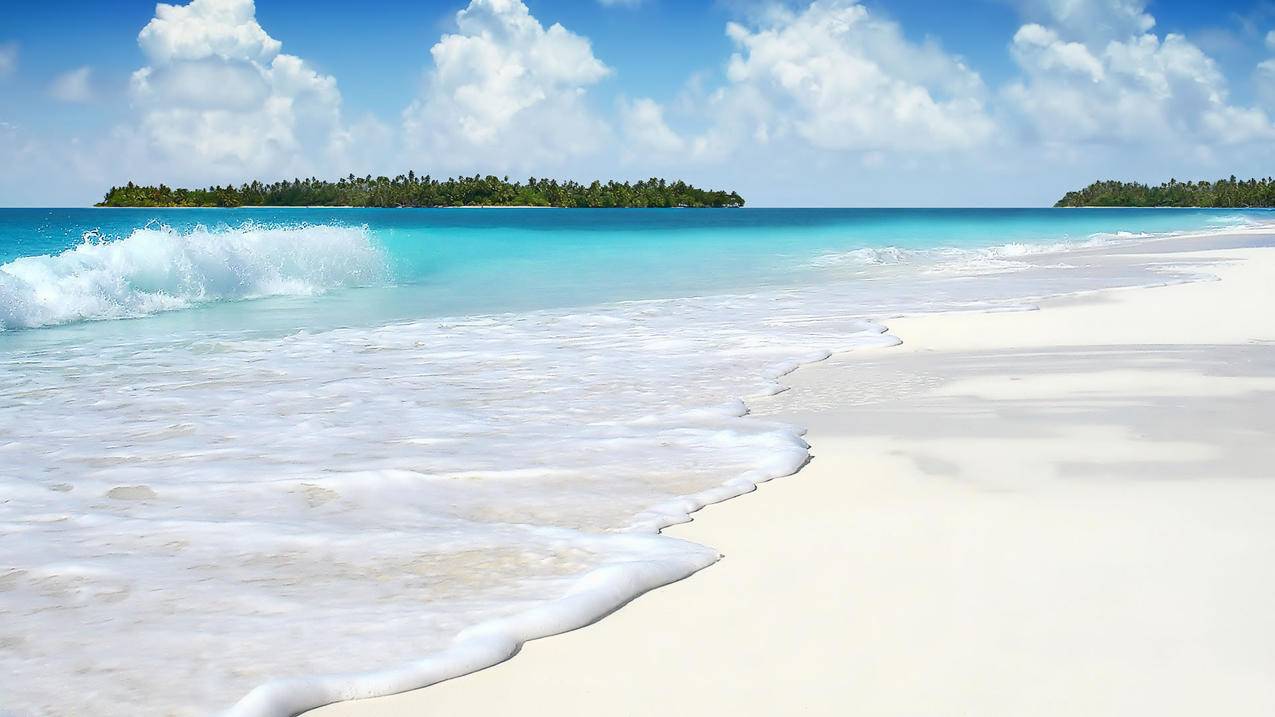 风景海洋天堂沙滩大海蓝天白云高清壁纸