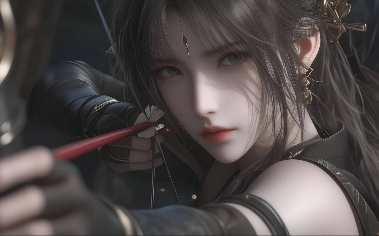 动漫美女弓箭手青丝3200x2000分辨率壁纸