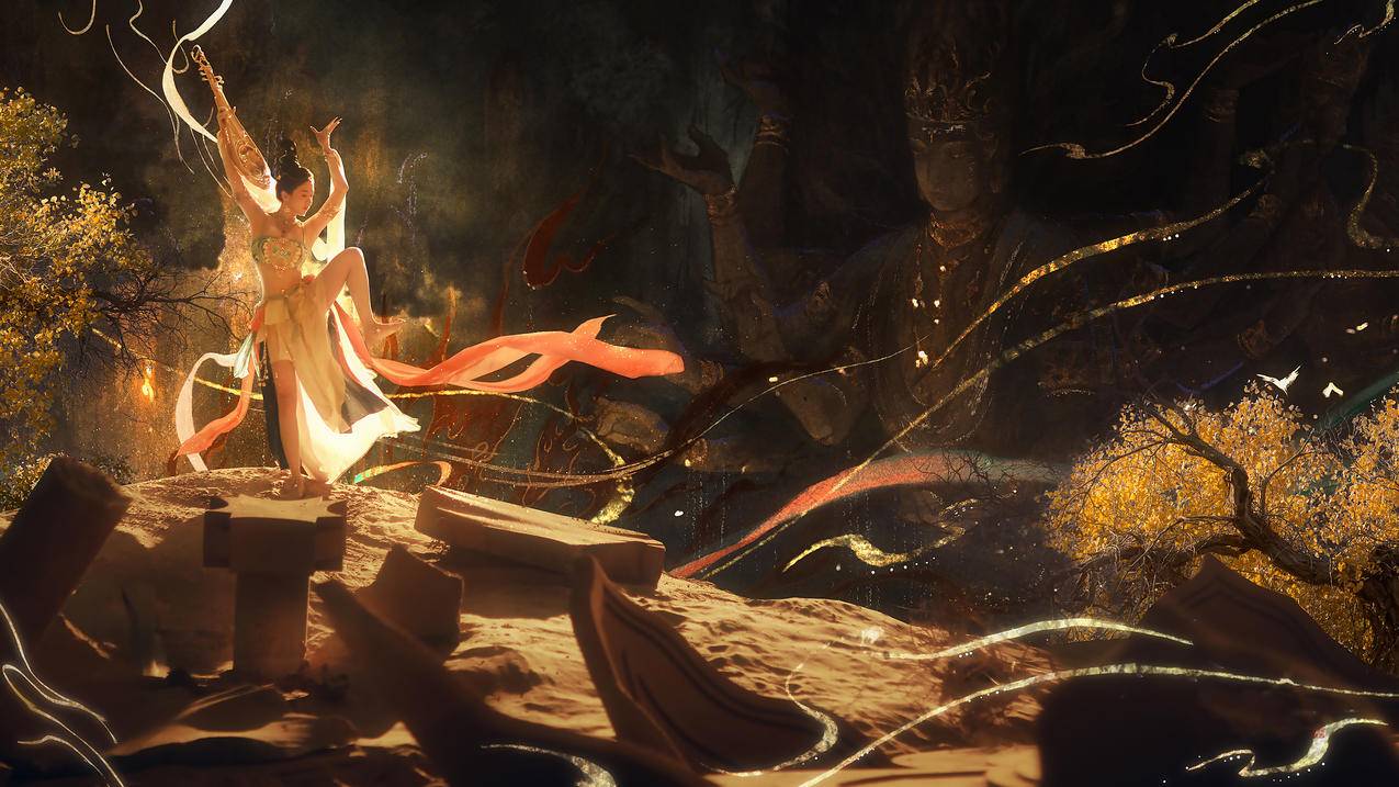 精选《鸿音 敦煌 唯美美女双手捧沙子 侧脸4k3840x2160壁纸》图集
