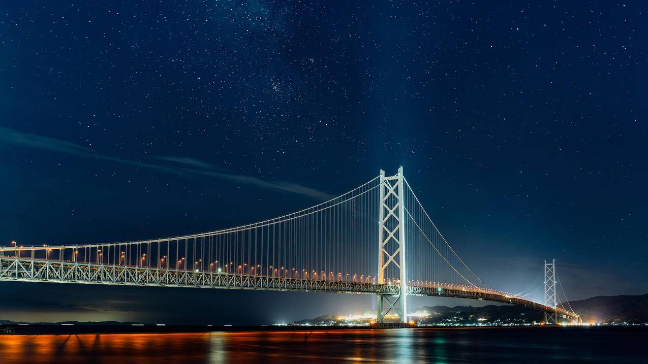 城市 夜景 星空 桥 吊桥 4k电脑壁纸