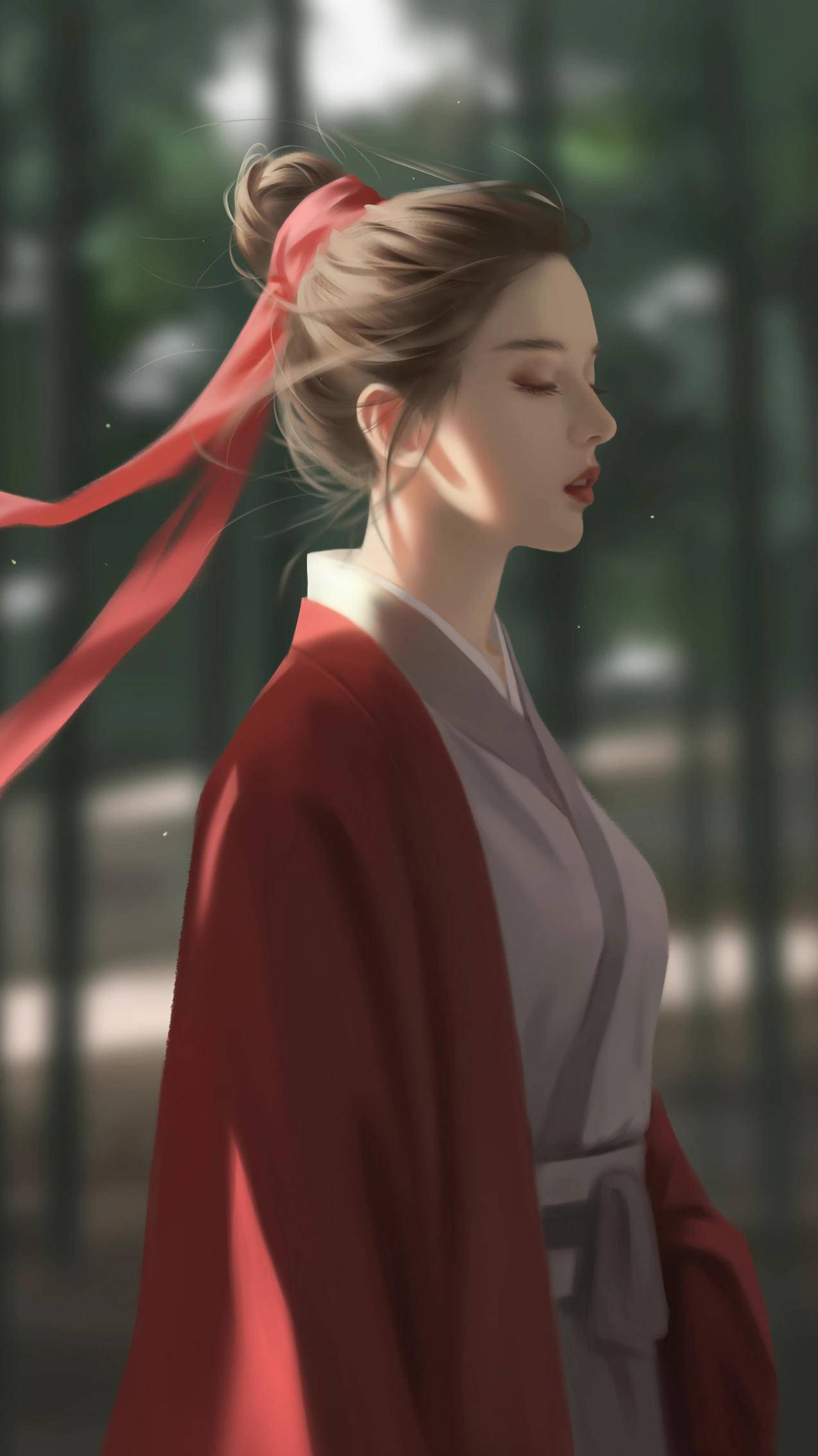 厚涂 古风美女 红衣披风 4k高清手机壁纸
