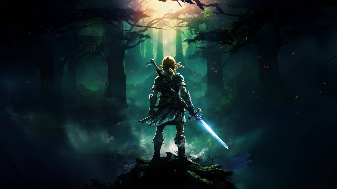 塞尔达传说 Strife Zelda 森林 人物背影 5K游戏壁纸5120x2880