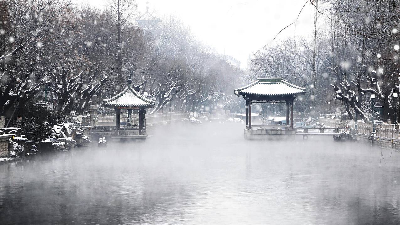 风景冰天雪地雪景中国风园林高清壁纸