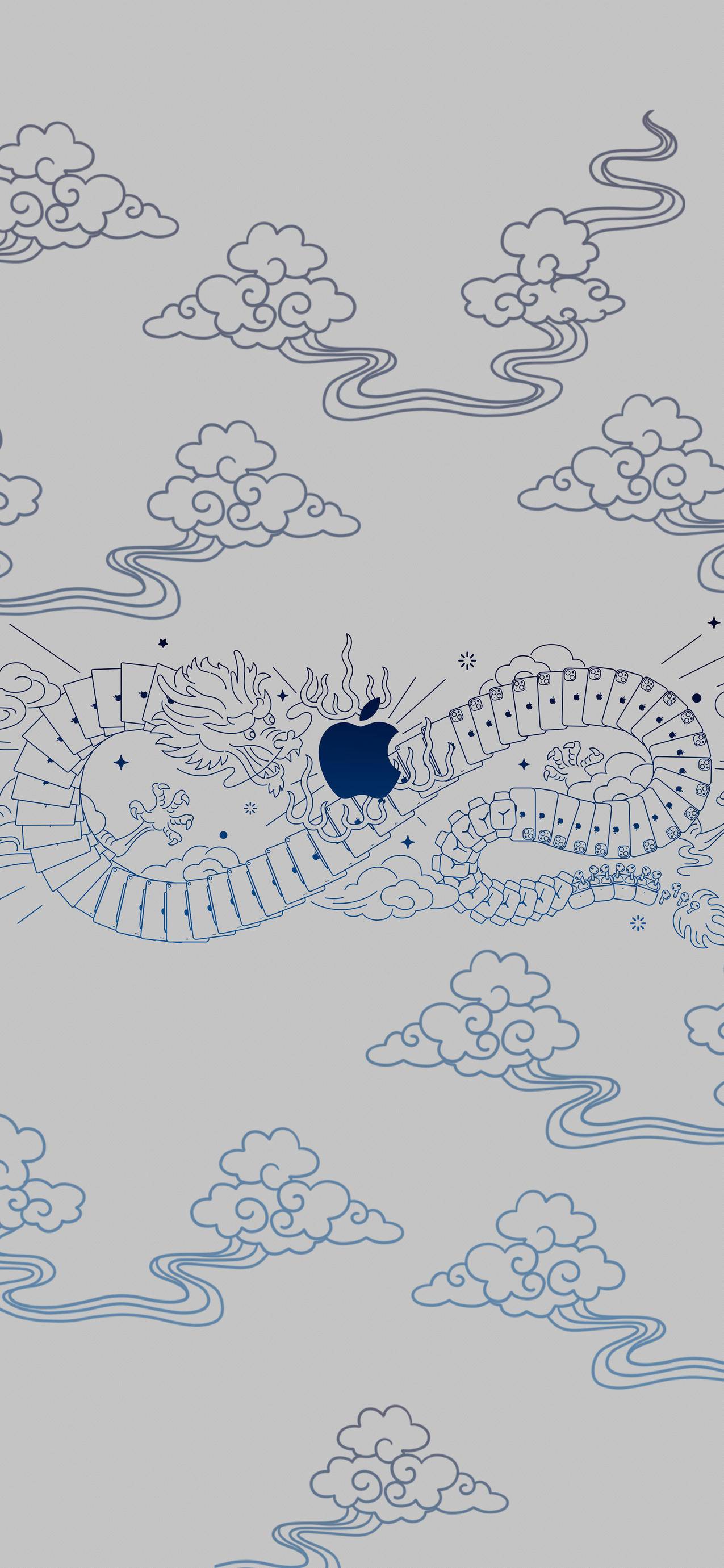 中国风 苹果龙年logo 龙 云 5K手机壁纸图片