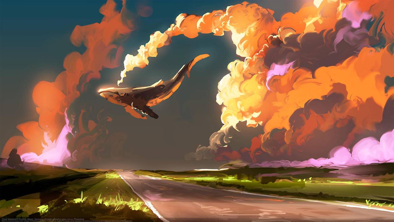 云机器 云中的鱼 唯美 创意灵感插画 4k高清风景壁纸
