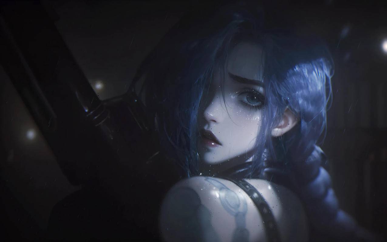 Jinx 金克斯回眸一笑 回头 雨水 4K壁纸 3840x2400