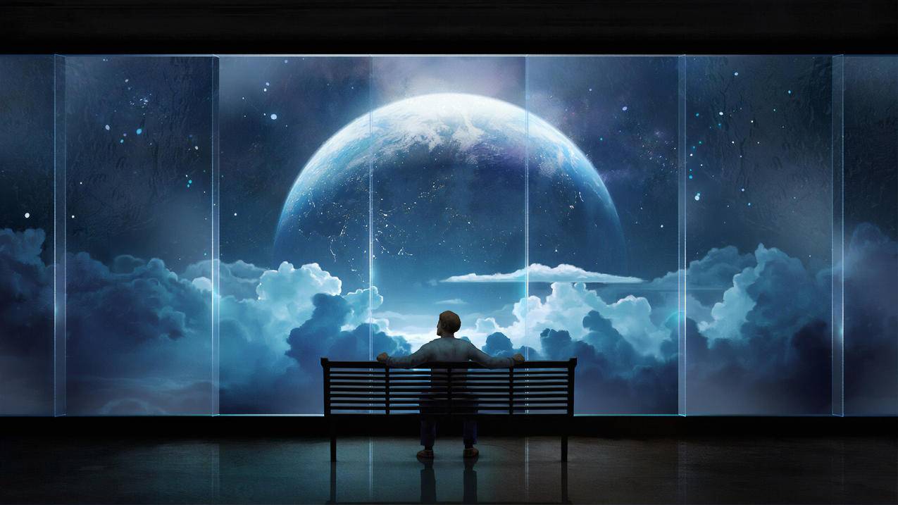地球 云 人 椅子 星空宇宙 4K超清风景电脑壁纸 4K手机壁纸