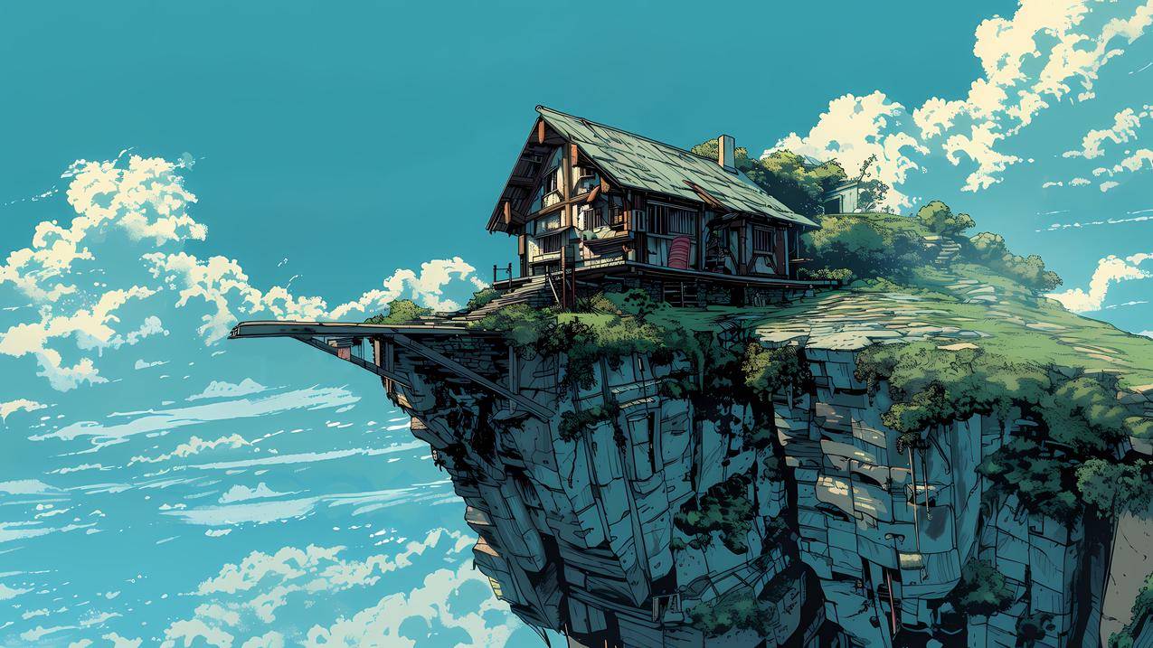 梦境 天空 云 山上的小房子4k风景壁纸