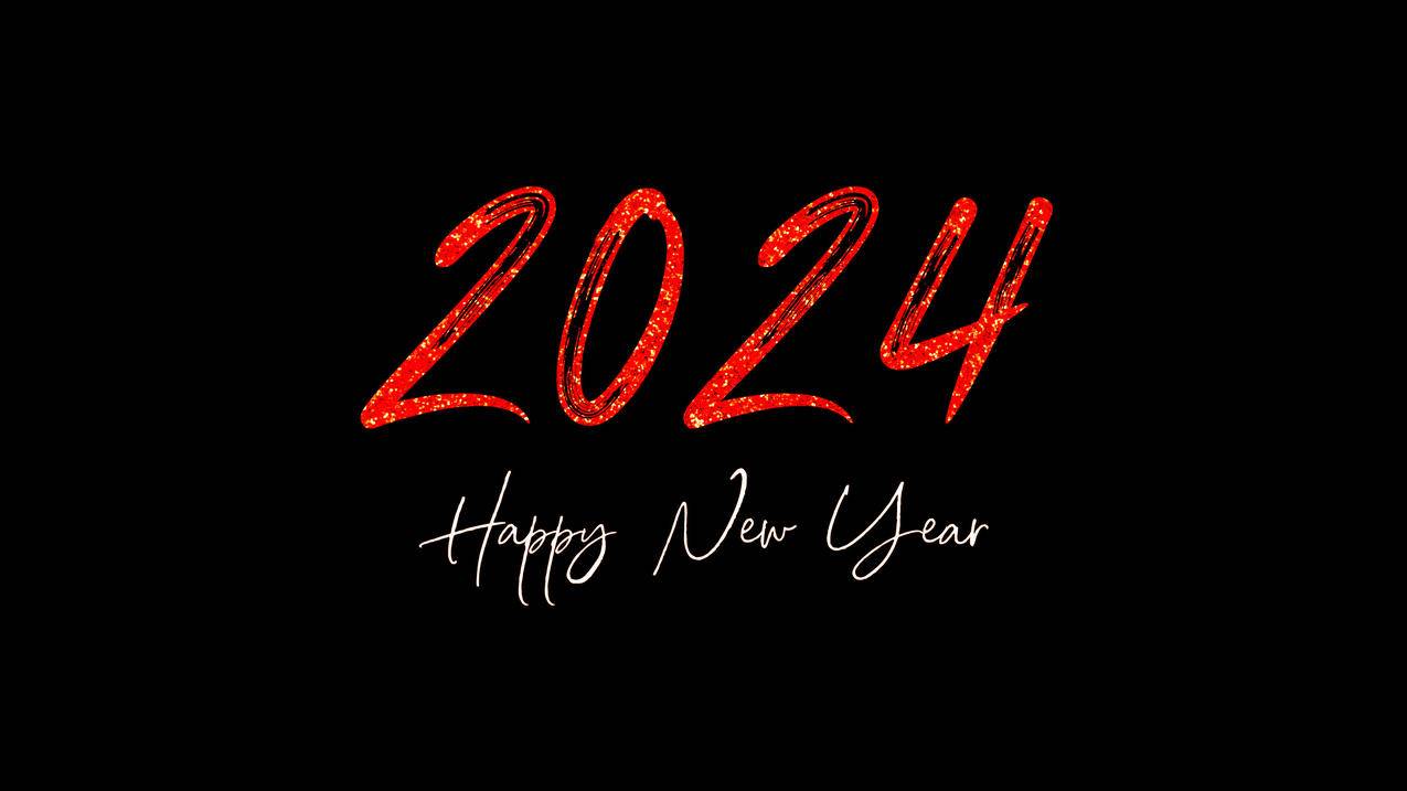 2024金红色艺术字体 新年快乐4k电脑壁纸